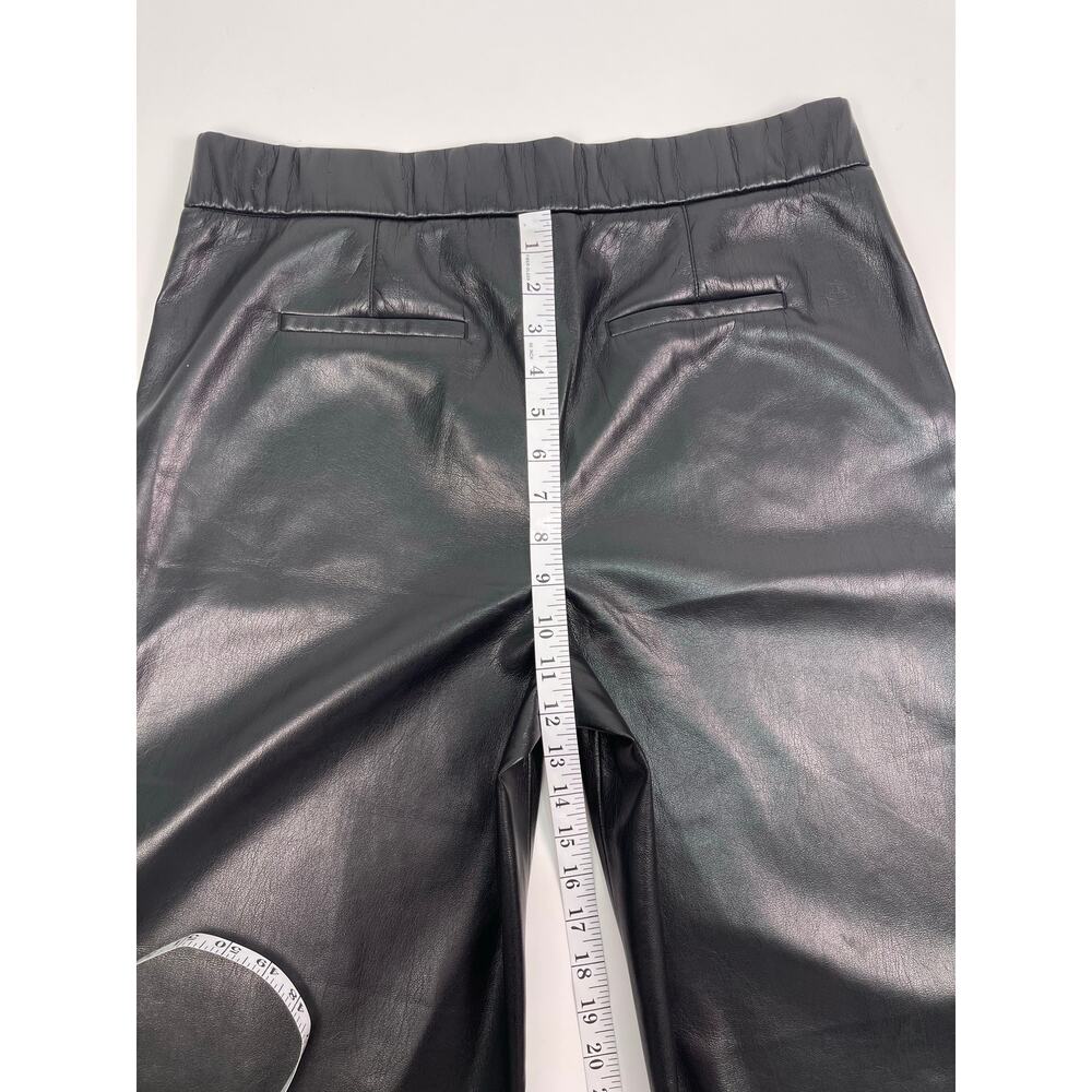 Chico’s Black Faux Leather Cropped Trousers Lace Hem Wide Leg Pants 10 Petite - Picture 13 of 13
